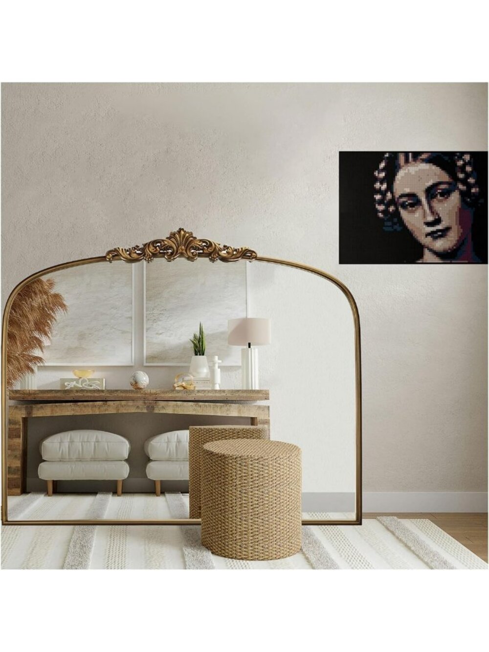 Vintage Gold Arched Antique Wall Mirror 36"x30" - Elegant Home Decor Accent